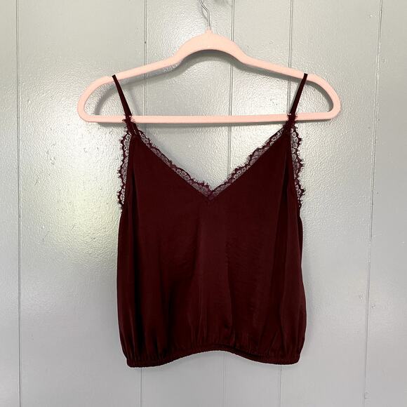 NEW Express Burgundy Lace Trim Elastic Hem Minimalist Classic Camisole Top XS - Picture 1 of 6